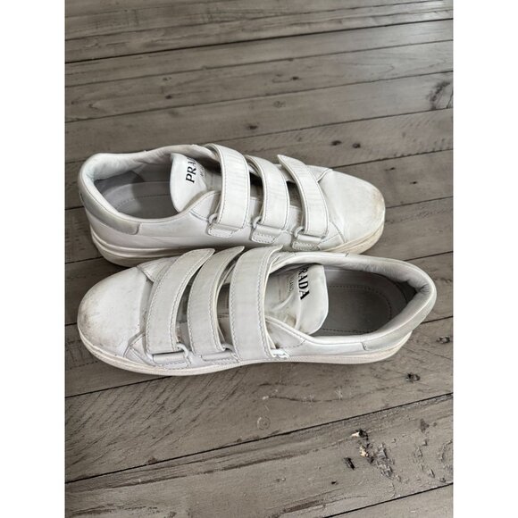 PRADA Leather Hook n Loop Platform Sneakers White Size 39 9 - Picture 11 of 12